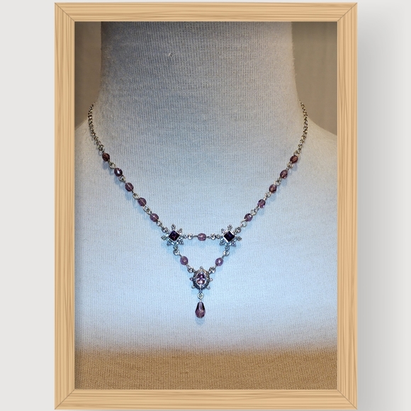 Silver Pearl-Drop Rhinestone Necklace - Picture 6 of 14